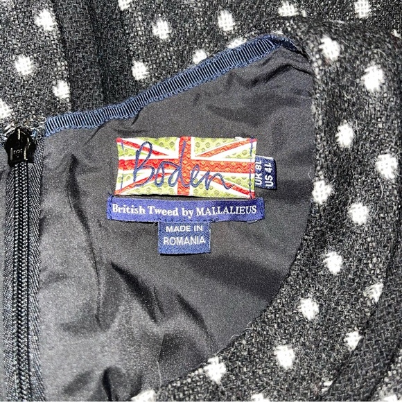 Boden Dress Size 4 US Long Black Ivory Deborah Tweed 100% Wool Semi-Fitted Shift - Picture 8 of 9